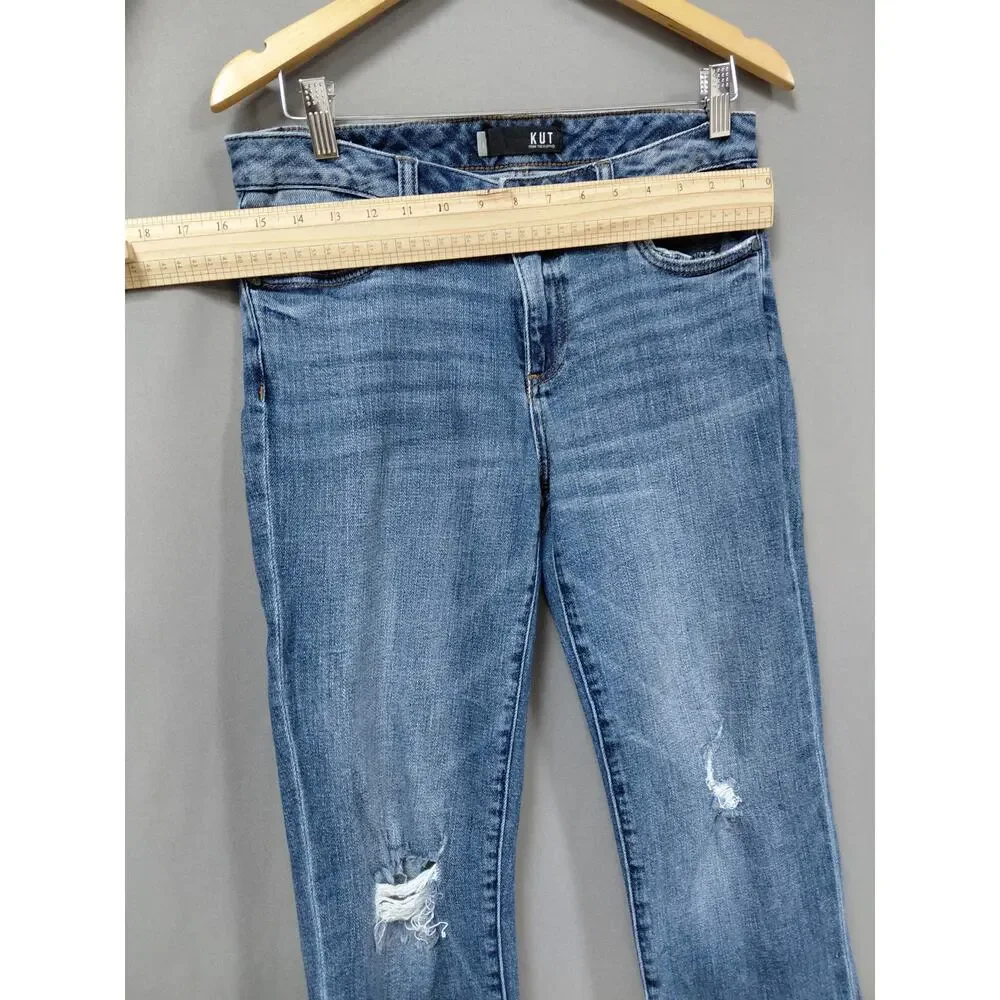 KUT from the Kloth Blue Distressed Raw Hem Straight Leg Jeans Women Size 4
